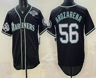 Seattle Mariners #56 Randy Arozarena 50th Black Out Style Vapor Premier Limited Baseball Jersey - Main View