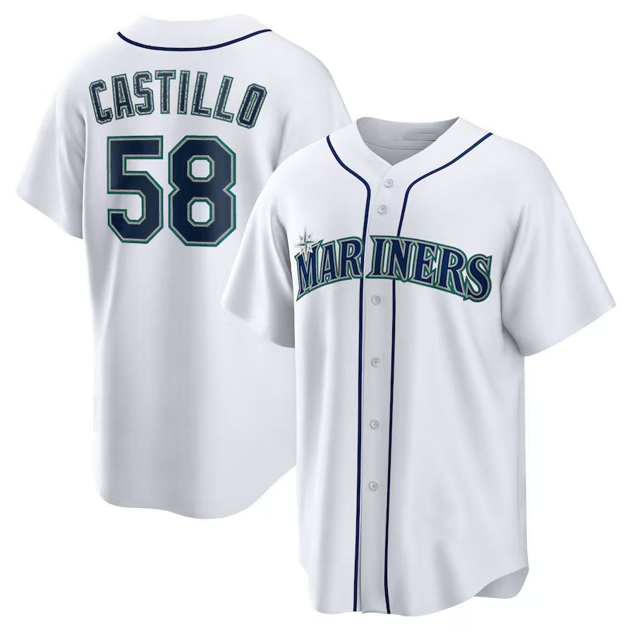 Seattle Mariners #58 Luis Castillo Home Replica Jersey - White Stitched Baseball Jersey - Main View