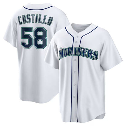 Seattle Mariners #58 Luis Castillo Home Replica Jersey - White Stitched Baseball Jersey - Main View