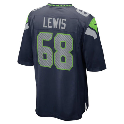 S.Seahawks #68 Damien Lewis College Navy Game Jersey Stitched American Football Jerseys - Main View