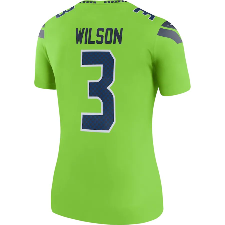 S.Seahawks #3 Russell Wilson  Neon Green Color Rush Legend Jersey Stitched American Football Jerseys - Main View