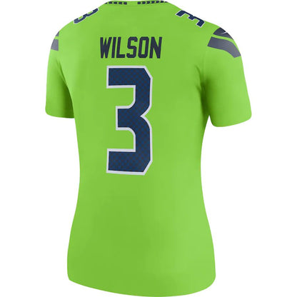S.Seahawks #3 Russell Wilson  Neon Green Color Rush Legend Jersey Stitched American Football Jerseys - Main View