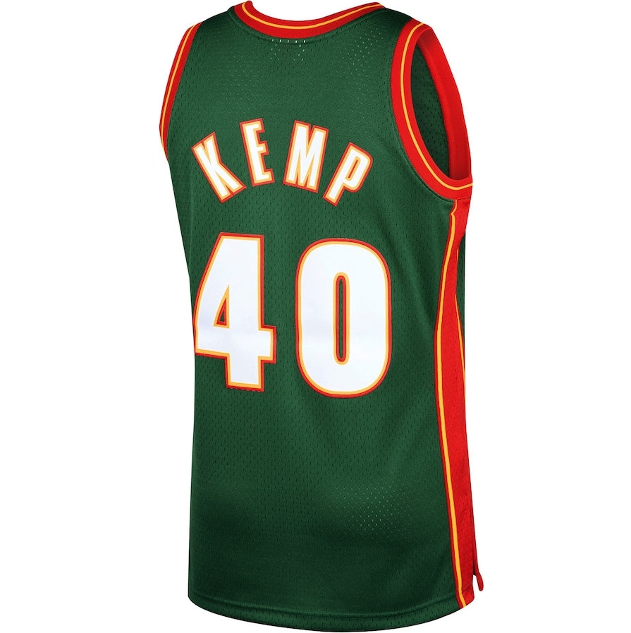 S.SuperSonics #40 Shawn Kemp Mitchell & Ness 1995-96 Hardwood Classics Swingman Jersey - Green Stitched American Basketball Jersey - Main View