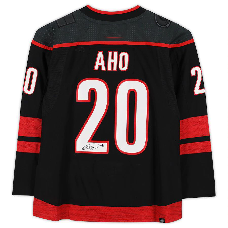 C.Hurricanes #20 Sebastian Aho Fanatics Authentic Autographed Black Alternate Jersey Black Stitched American Hockey Jerseys - Main View