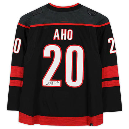 C.Hurricanes #20 Sebastian Aho Fanatics Authentic Autographed Black Alternate Jersey Black Stitched American Hockey Jerseys - Main View