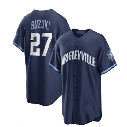 Chicago Cubs #27 Seiya Suzuki City Connect Replica Player Jersey - Navy Baseball Jerseys - Main View