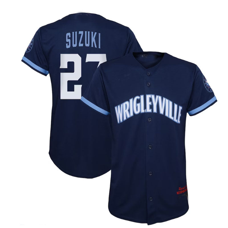 Chicago Cubs #27 Seiya Suzuki Preschool City Connect Script Replica Player Jersey - Navy Baseball Jerseys - Main View