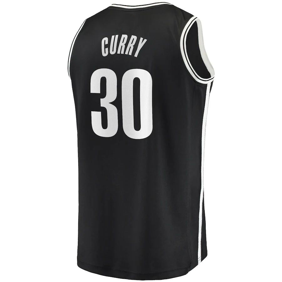 B.Nets #30 Seth Curry Fanatics Branded 2022-23 Fast Break Replica Jersey Black Icon Edition Stitched American Basketball Jersey - Main View