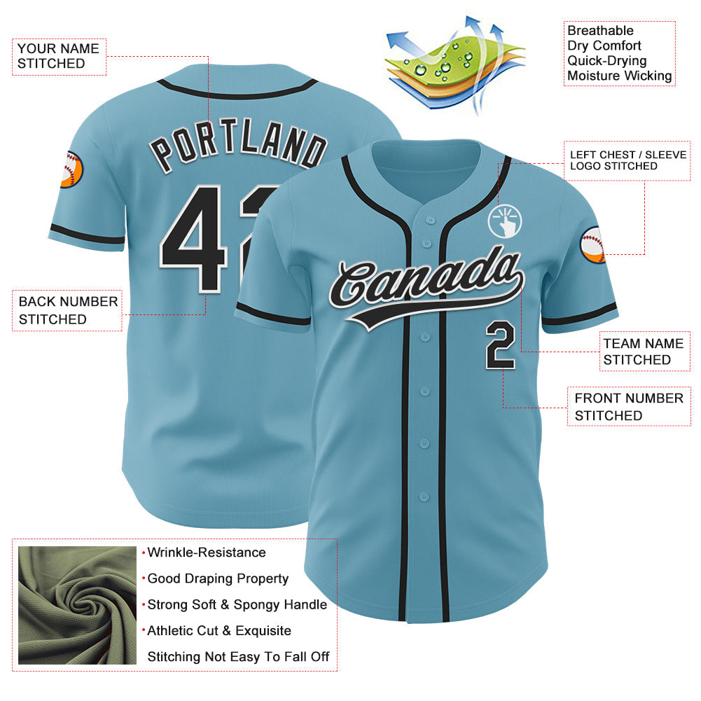 Custom Shadow Blue Black-White Authentic Baseball Jersey view 3