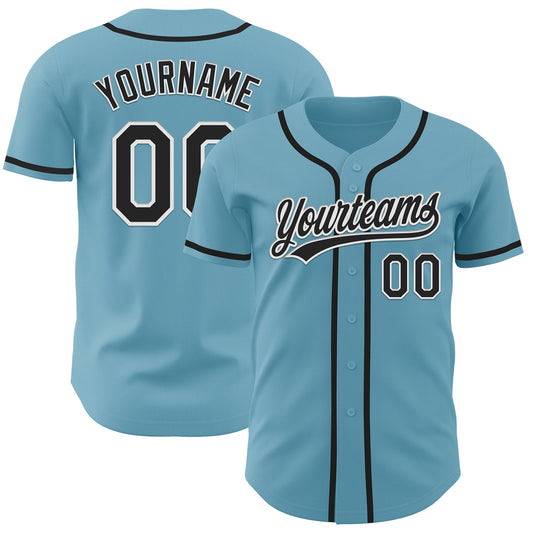 Custom Shadow Blue Black-White Authentic Baseball Jersey - Main View