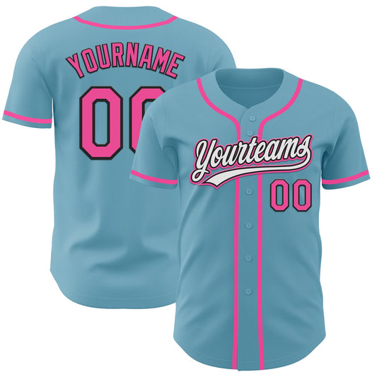 Custom Shadow Blue Pink-Black Authentic Baseball Jersey - Main View