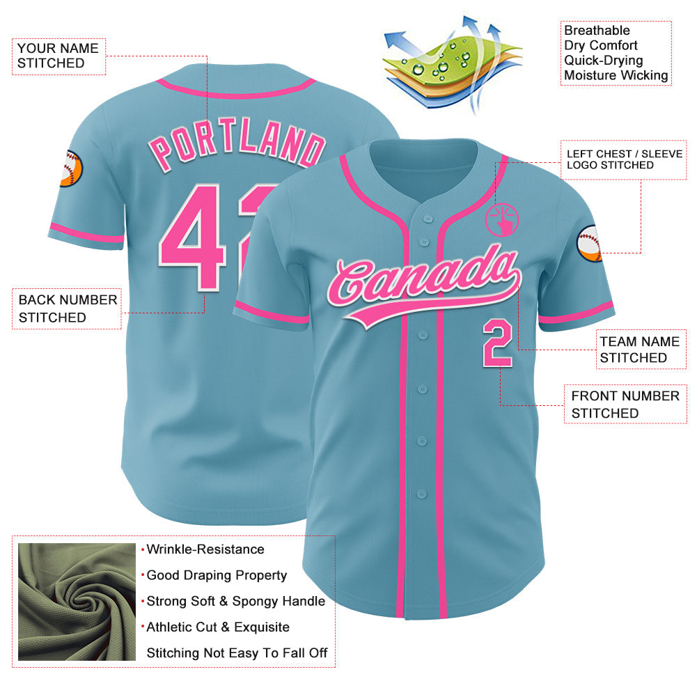 Custom Shadow Blue Pink-White Authentic Baseball Jersey view 3