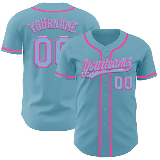 Custom Shadow Blue Light Blue-Pink Authentic Baseball Jersey - Main View