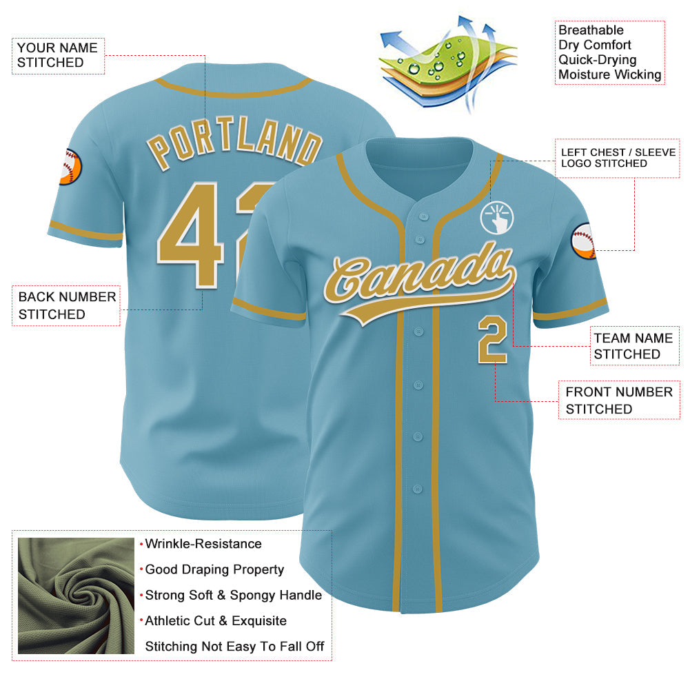 Custom Shadow Blue Old Gold-White Authentic Baseball Jersey view 3