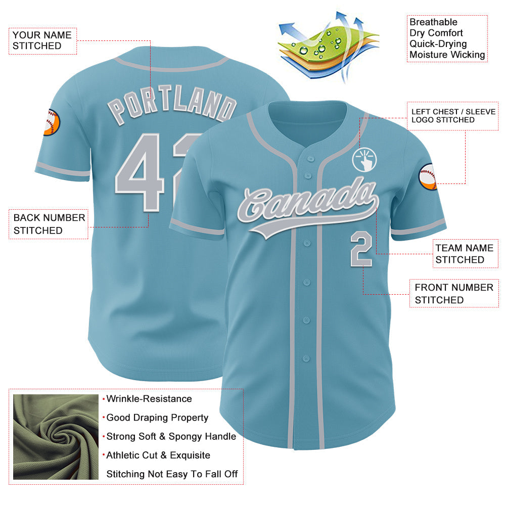 Custom Shadow Blue Gray-White Authentic Baseball Jersey view 3