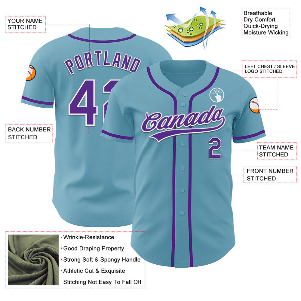 Custom Shadow Blue Purple-White Authentic Baseball Jersey view 3