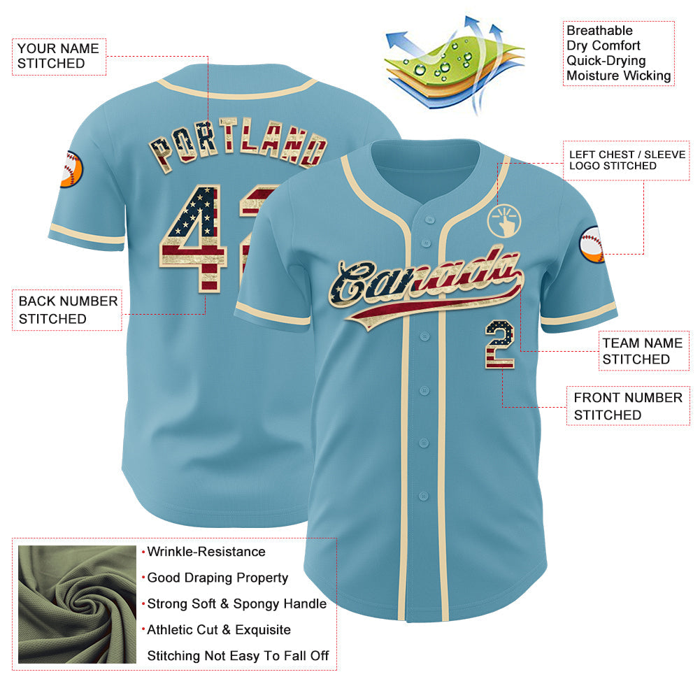 Custom Shadow Blue Vintage USA Flag-Cream Authentic Baseball Jersey view 3