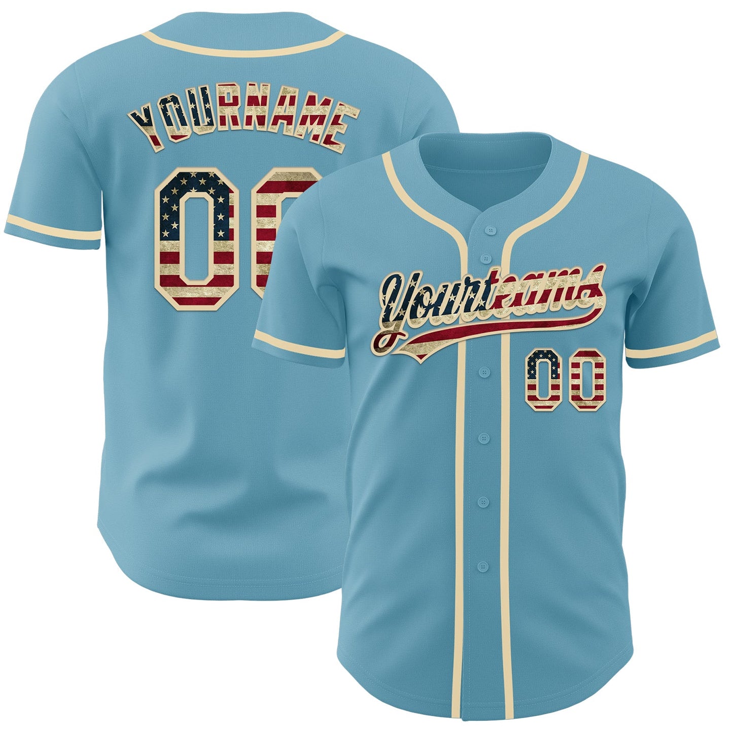Custom Shadow Blue Vintage USA Flag-Cream Authentic Baseball Jersey - Main View
