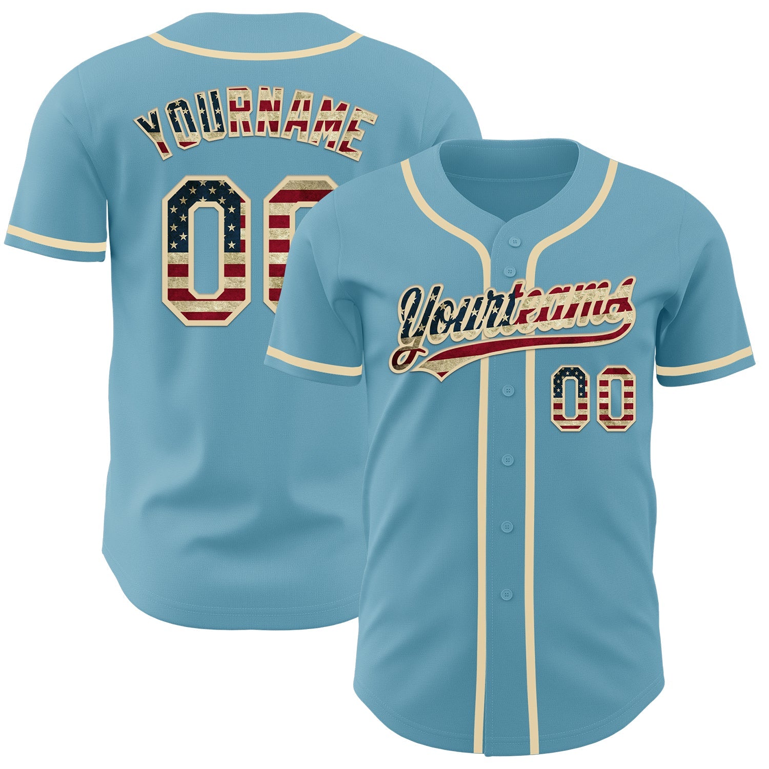 Custom Shadow Blue Vintage USA Flag-Cream Authentic Baseball Jersey - Main View