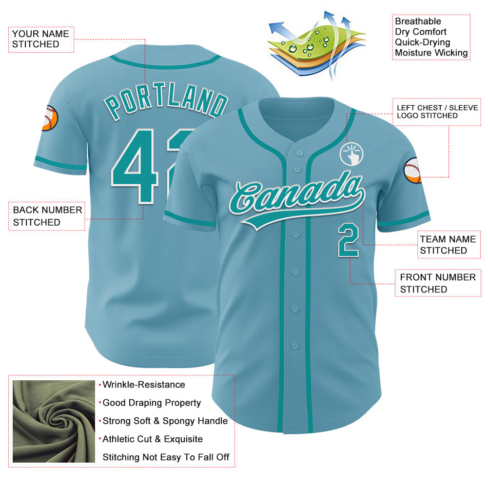 Custom Shadow Blue Teal-White Authentic Baseball Jersey view 3