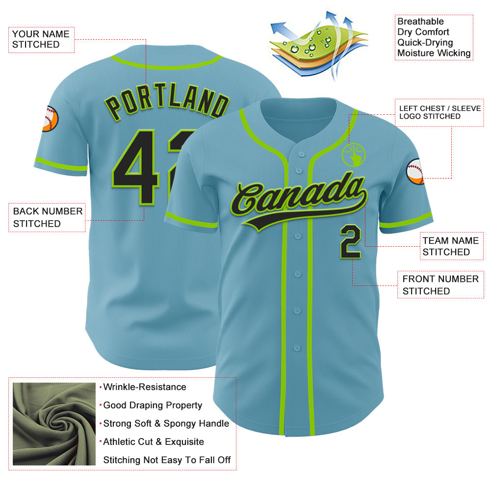 Custom Shadow Blue Black-Neon Green Authentic Baseball Jersey view 3