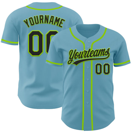 Custom Shadow Blue Black-Neon Green Authentic Baseball Jersey - Main View