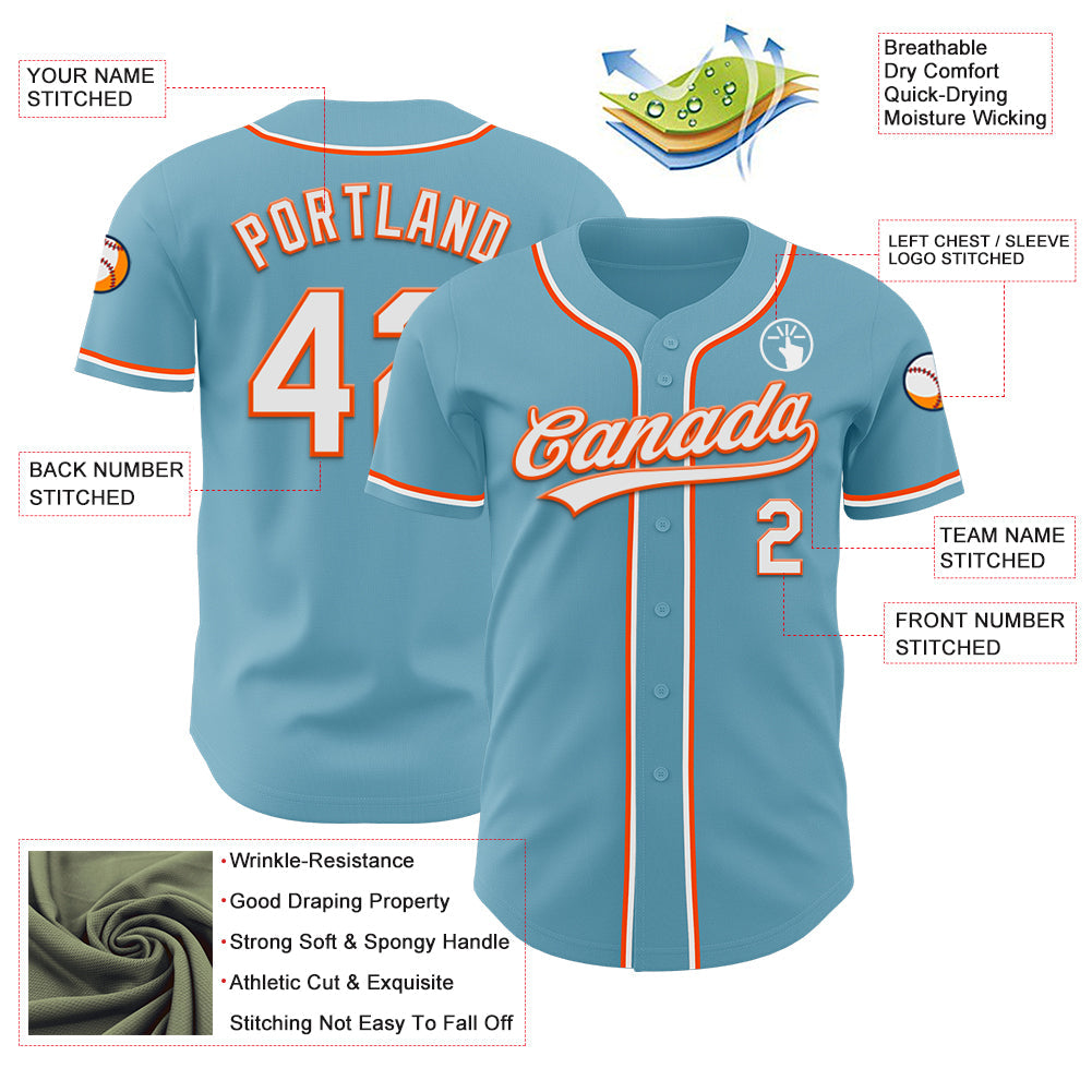 Custom Shadow Blue White-Orange Authentic Baseball Jersey view 3