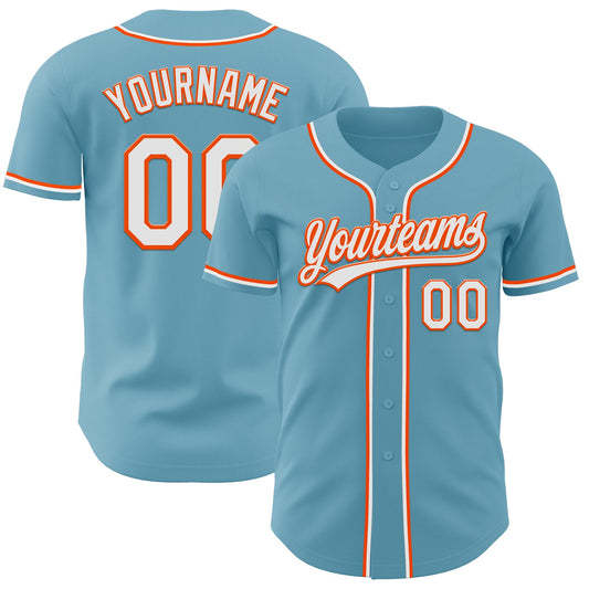 Custom Shadow Blue White-Orange Authentic Baseball Jersey - Main View