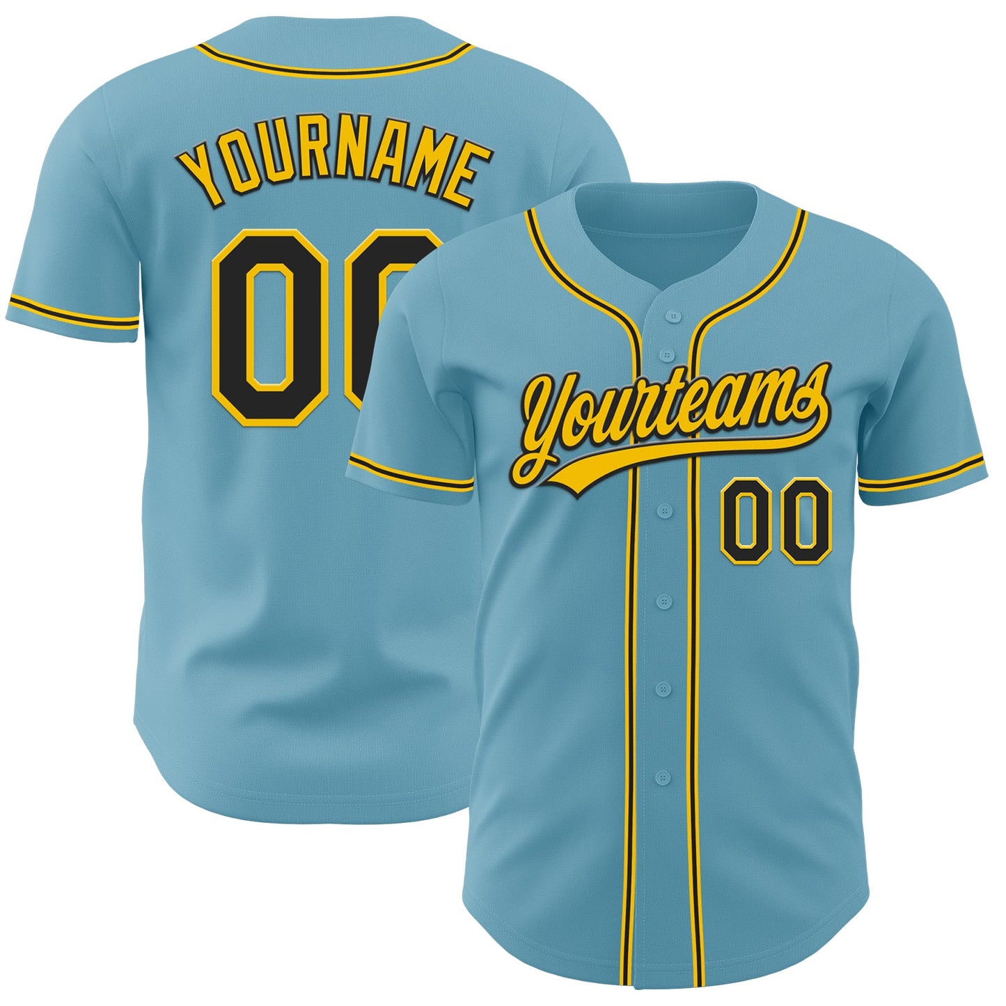 Custom Shadow Blue Black-Yellow Authentic Baseball Jersey - Main View