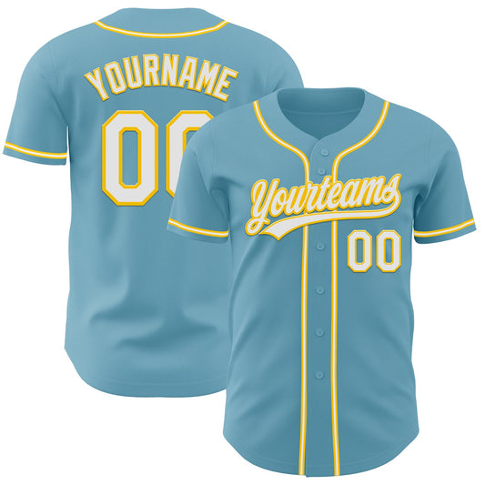 Custom Shadow Blue White-Yellow Authentic Baseball Jersey - Main View