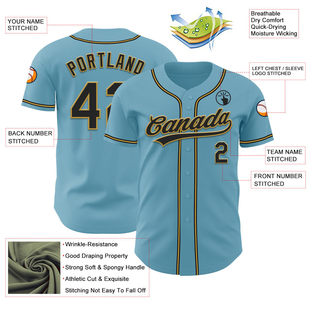 Custom Shadow Blue Black-Old Gold Authentic Baseball Jersey view 3