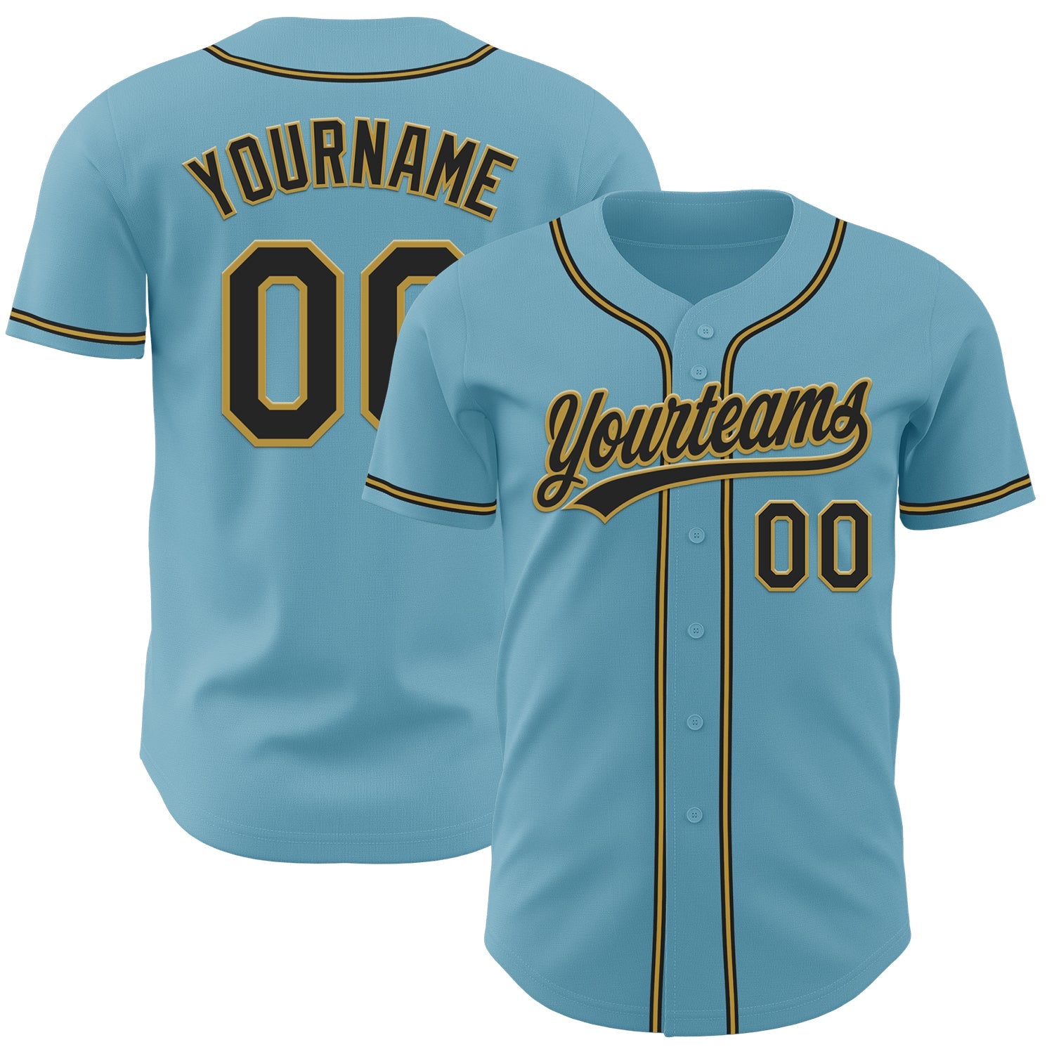 Custom Shadow Blue Black-Old Gold Authentic Baseball Jersey - Main View