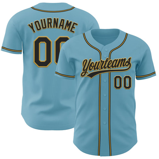 Custom Shadow Blue Black-Old Gold Authentic Baseball Jersey - Main View