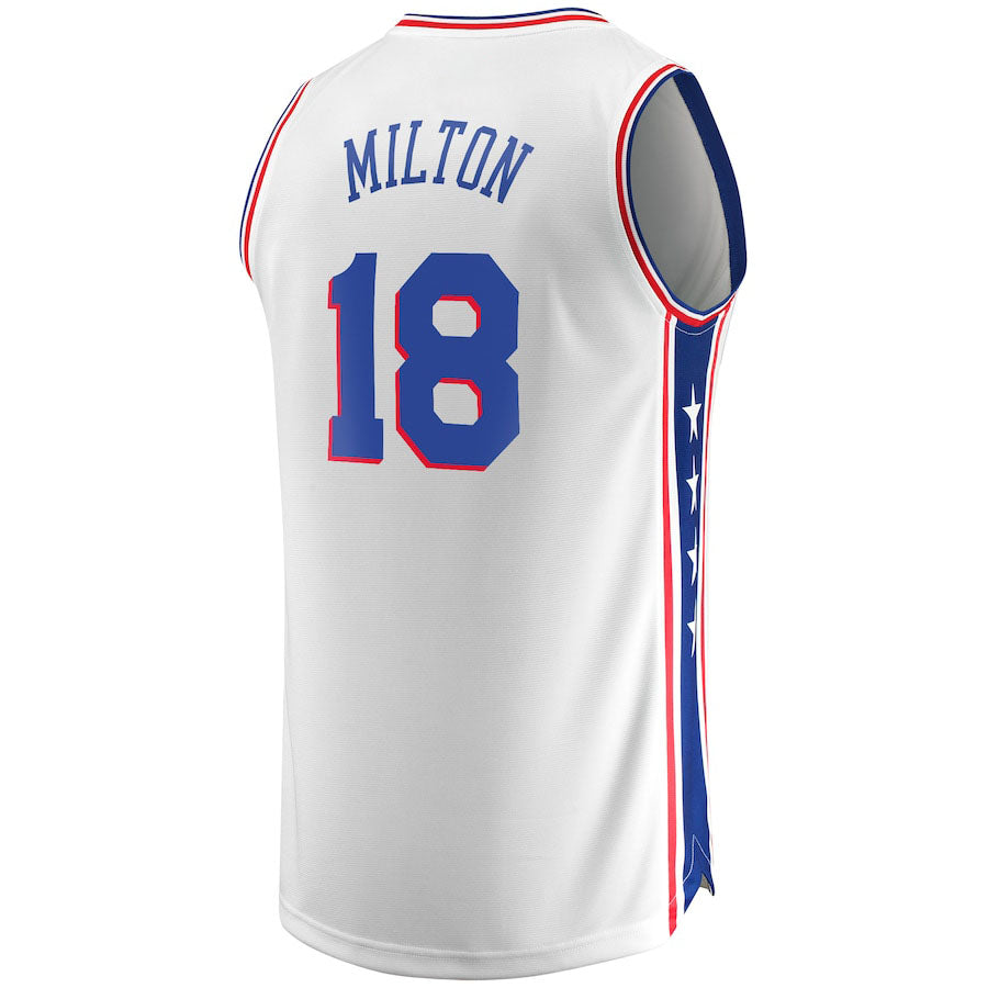 PH.76ers #18 Shake Milton Fanatics Branded  Fast Break Replica Player Jersey Association Edition White Stitched American Basketball Jersey - Main View