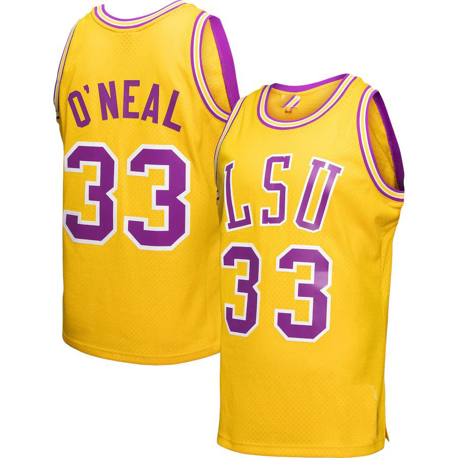 L.Tigers #33 Shaquille O'Neal Mitchell & Ness Player Swingman Jersey  Gold Basketball Jersey Stitched American College Jerseys - Main View