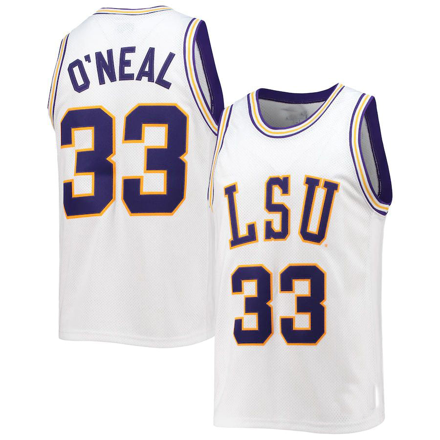 L.Tigers #33 Shaquille O'Neal Original Retro Brand Alumni Commemorative Classic Basketball Jersey White Basketball Jersey Stitched American College Jerseys - Main View