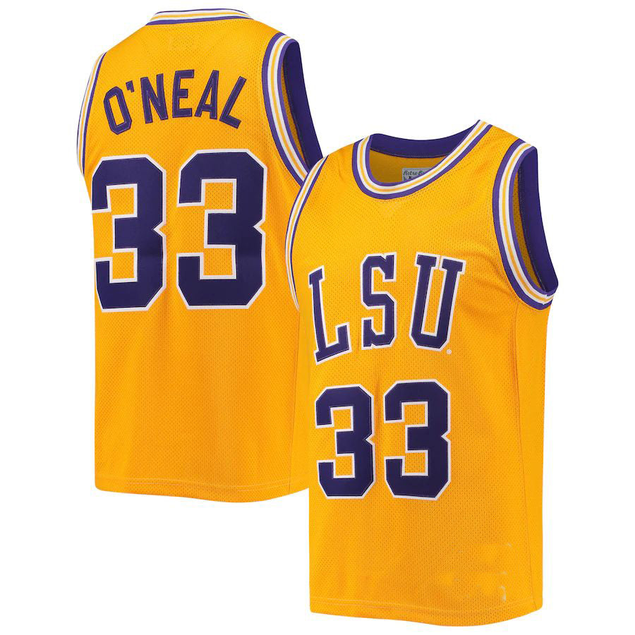 L.Tigers #33 Shaquille O'Neal Original Retro Brand Commemorative Classic Gold Basketball Jersey Stitched American College Jerseys - Main View