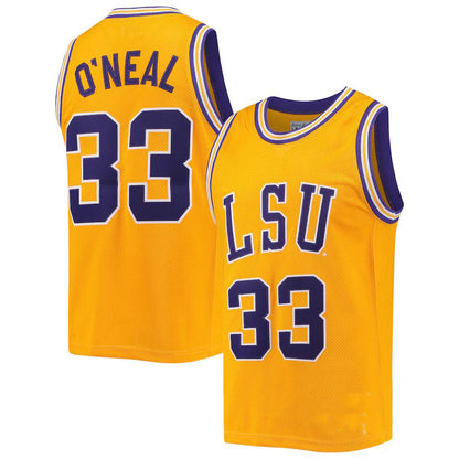 L.Tigers #33 Shaquille O'Neal Original Retro Brand Commemorative Classic Gold Basketball Jersey Stitched American College Jerseys - Main View