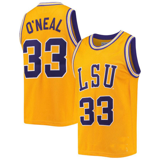 L.Tigers #33 Shaquille O'Neal Original Retro Brand Commemorative Classic Gold Basketball Jersey Stitched American College Jerseys - Main View