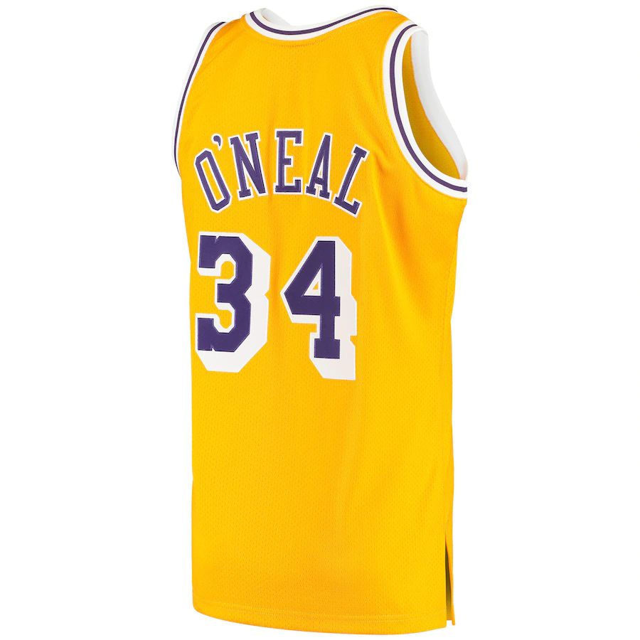 LA.Lakers #34 Shaquille O'Neal Mitchell & Ness 1996-97 Hardwood Classics Authentic Jersey  Gold Stitched American Basketball Jersey - Main View