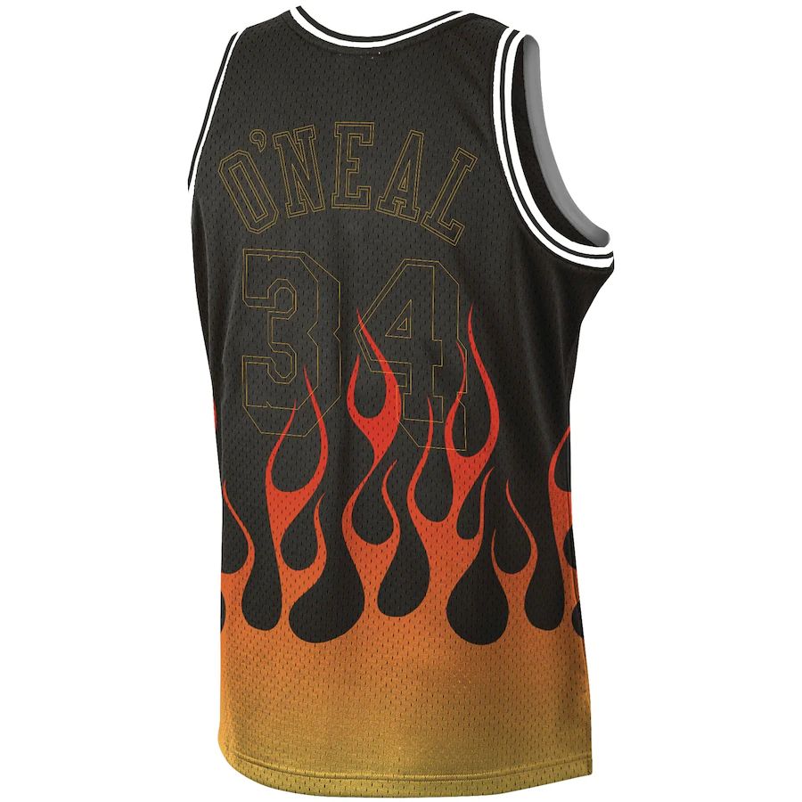 LA.Lakers #34 Shaquille O'Neal Mitchell & Ness 1996-97 Hardwood Classics Flames Swingman Jersey Black Stitched American Basketball Jersey - Main View