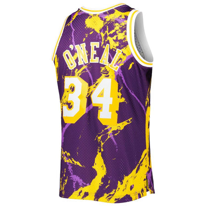 LA.Lakers #34 Shaquille O'Neal Mitchell & Ness 1996-97 Hardwood Classics Marble Swingman Jersey Purple Stitched American Basketball Jersey - Main View
