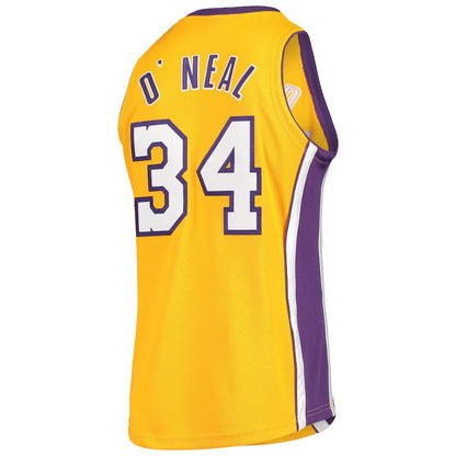 LA.Lakers #34 Shaquille O'Neal Mitchell & Ness 2000 Finals Hardwood Classics Authentic Jersey  Gold Stitched American Basketball Jersey - Main View