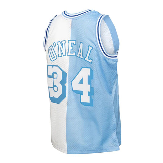 LA.Lakers #34 Shaquille O'Neal Mitchell & Ness Big & Tall Hardwood Classics 1996-97 Split Swingman Jersey Powder Blue White Stitched American Basketball Jersey - Main View