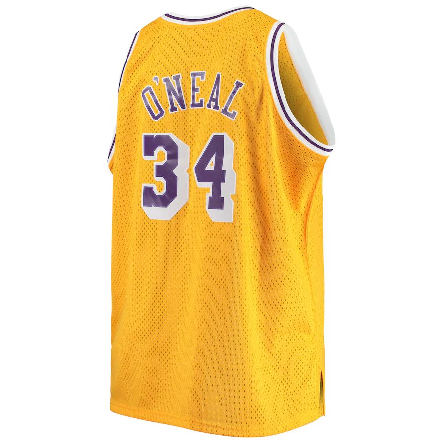 LA.Lakers #34 Shaquille O'Neal Mitchell & Ness Big & Tall Hardwood Classics Jersey Gold Stitched American Basketball Jersey - Main View