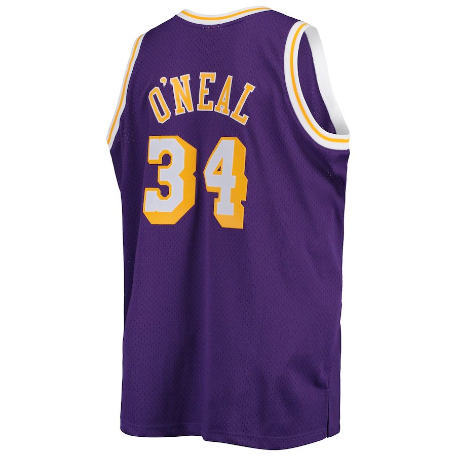 LA.Lakers #34 Shaquille O'Neal Mitchell & Ness Big & Tall Hardwood Classics Swingman Jersey Purple Stitched American Basketball Jersey - Main View