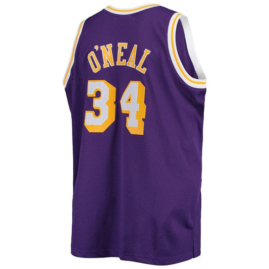 LA.Lakers #34 Shaquille O'Neal Mitchell & Ness Big & Tall Hardwood Classics Swingman Jersey Purple Stitched American Basketball Jersey - Main View