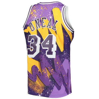 LA.Lakers #34 Shaquille O'Neal Mitchell & Ness Hardwood Classics 1996-97 Hyper Hoops Swingman Jersey Purple Stitched American Basketball Jersey - Main View