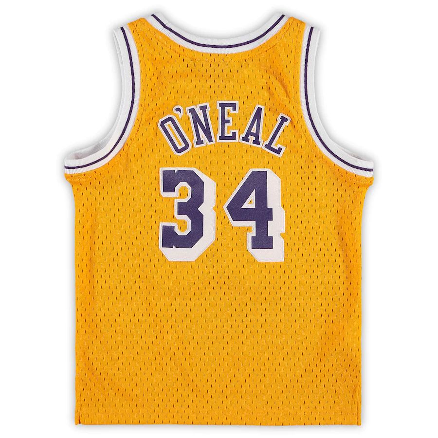 LA.Lakers #34 Shaquille O'Neal Mitchell & Ness Preschool 1996-1997 Hardwood Classics Throwback Team Jersey Gold Stitched American Basketball Jersey - Main View
