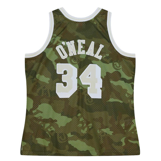 LA.Lakers #34 Shaquille O'Neal Mitchell & Ness Unisex Hardwood Classics 1996-97 Ghost Green Swingman Jersey Camo Stitched American Basketball Jersey - Main View